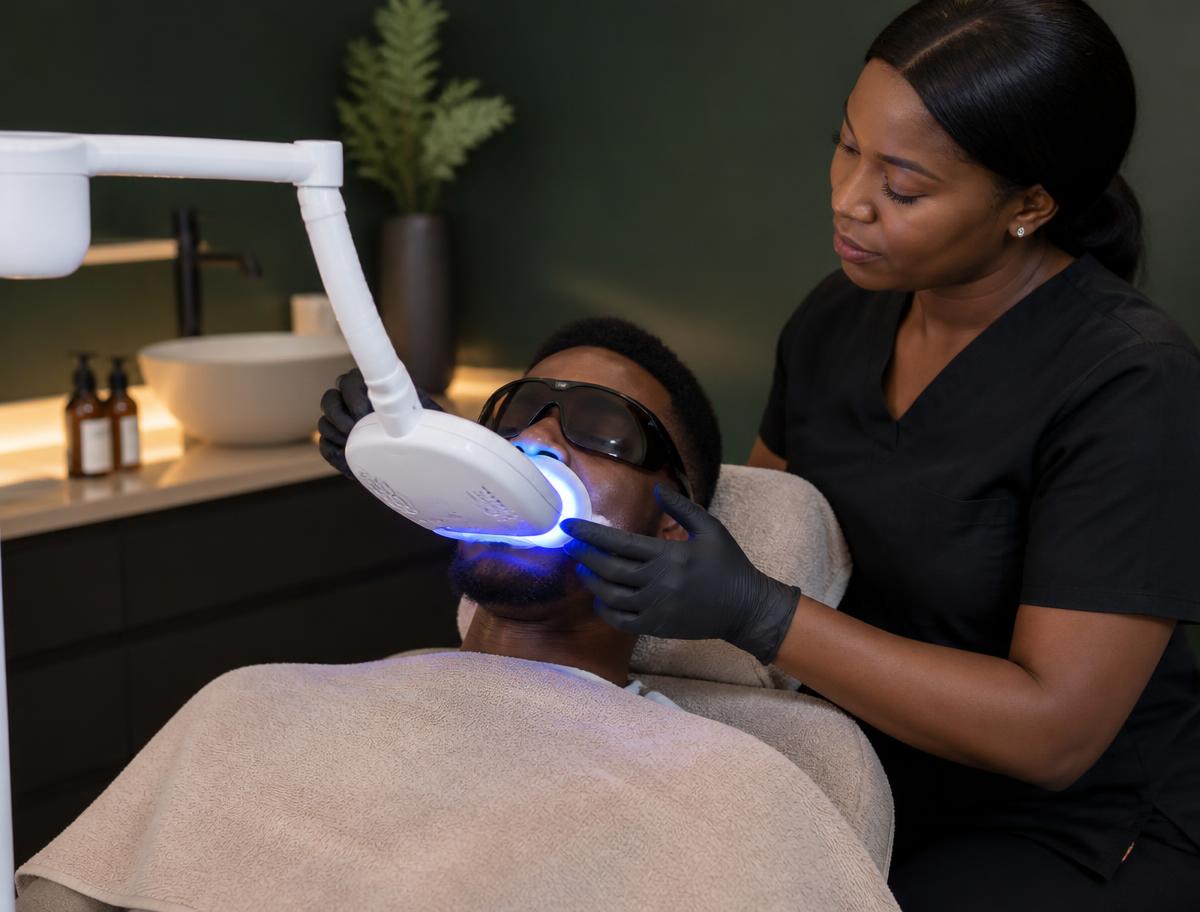 Professional teeth whitening treatment at Izithelo Beauty Aesthetics in Blairgowrie, Johannesburg
